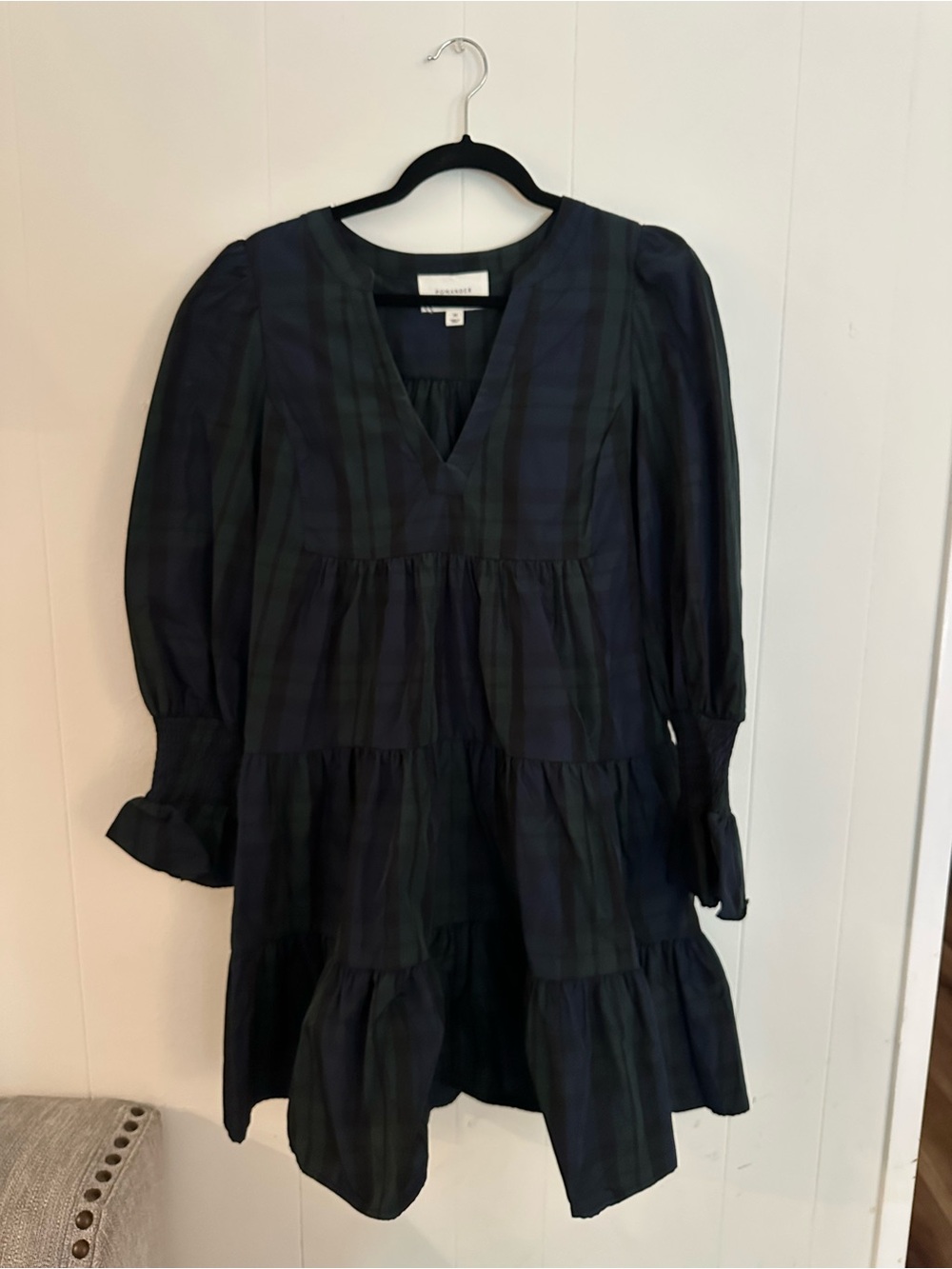 Tuckernuck Dark Green & Navy Plaid Tiered V-Neck Dress